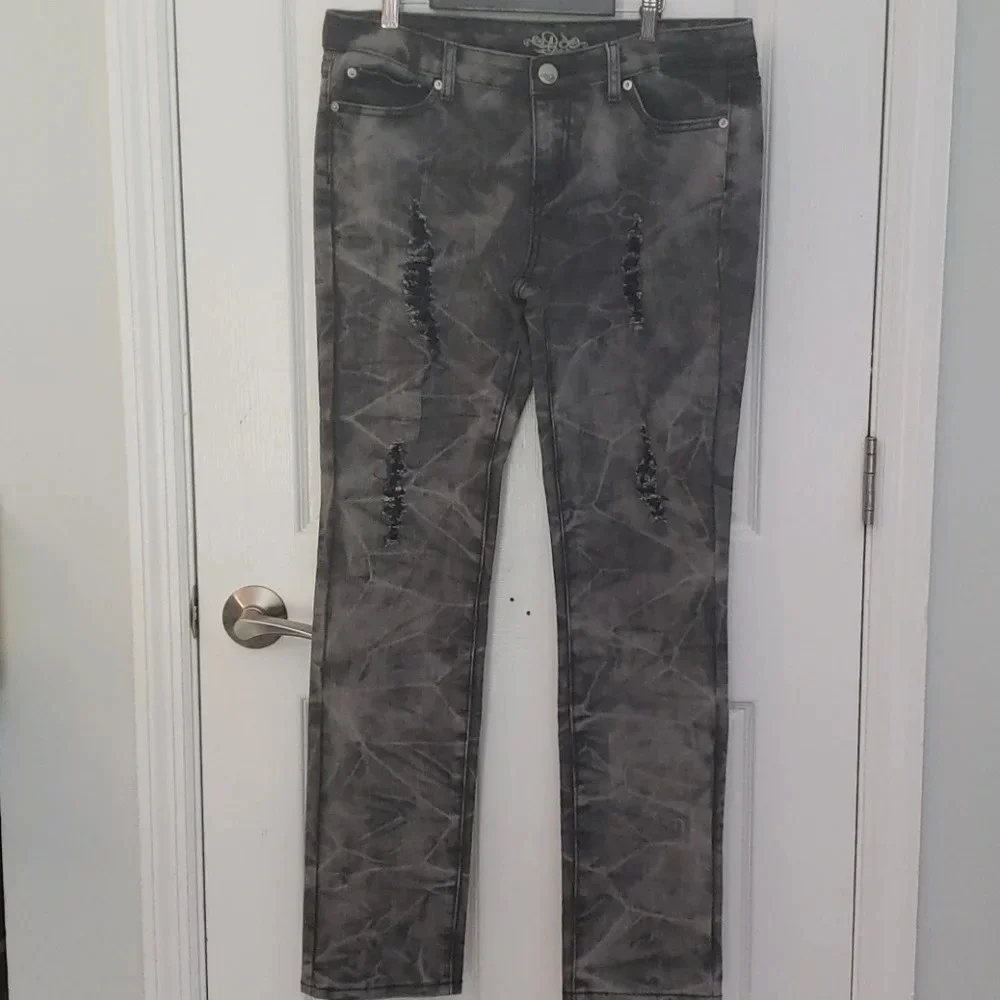 Do Denim Distressed Charcoal Grey Acid Wash Jeans - Picture 2 of 16